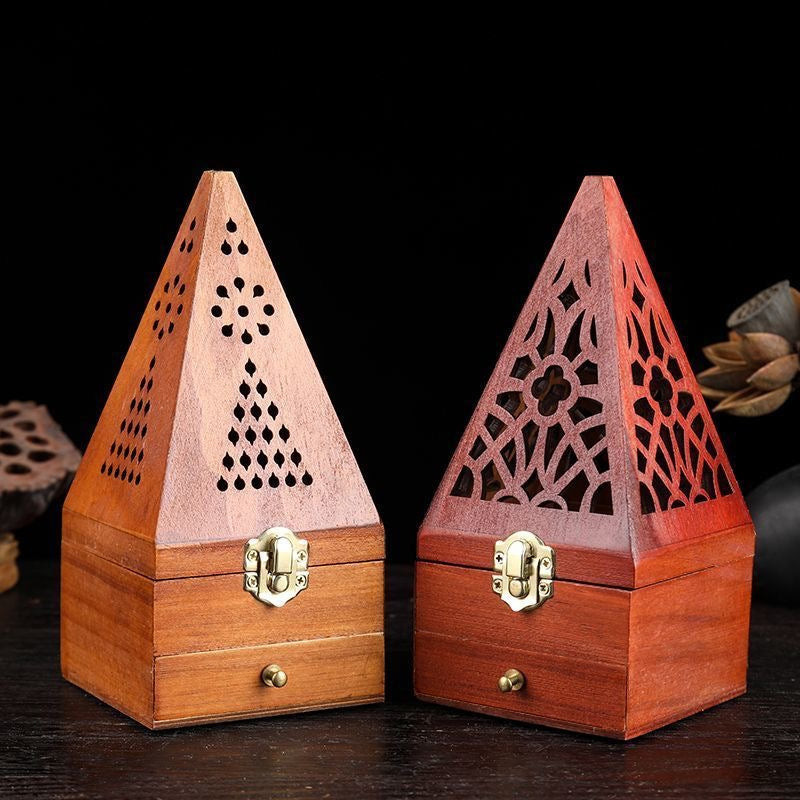 Wooden Incense & sage Burner Holder, Pyramid Incense Cone Storage