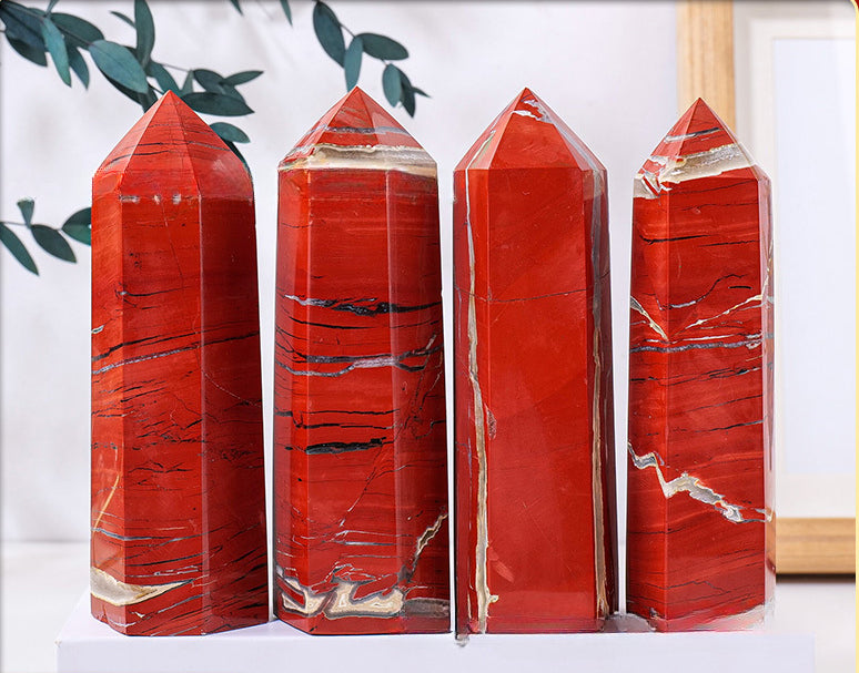 Natural red jasper single-pointed crystal columns