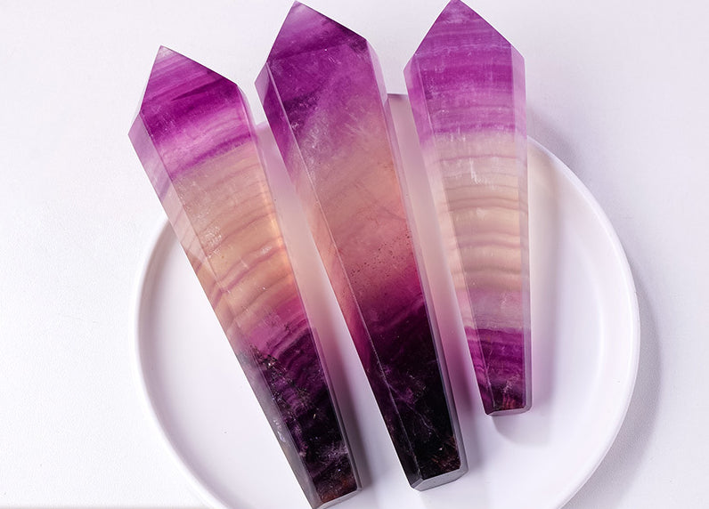 Rock crystal purple fluorite hexagonal prism