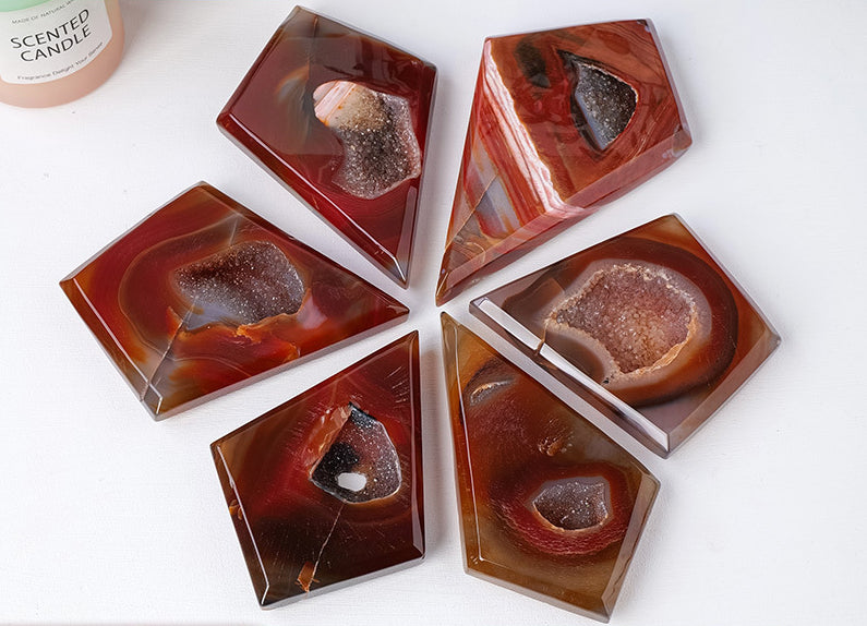 Red agate geode diamond-shaped