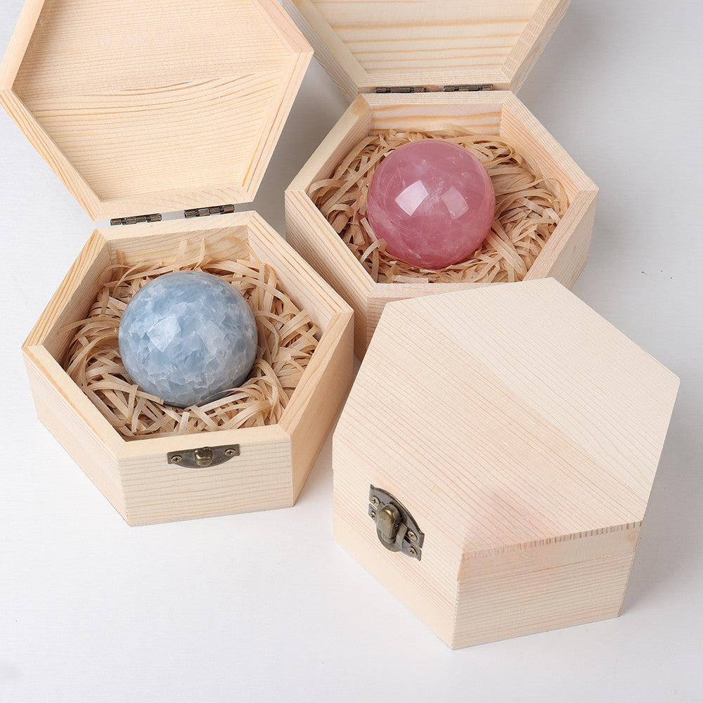 Crystal  polished crystal ball wooden box gift box