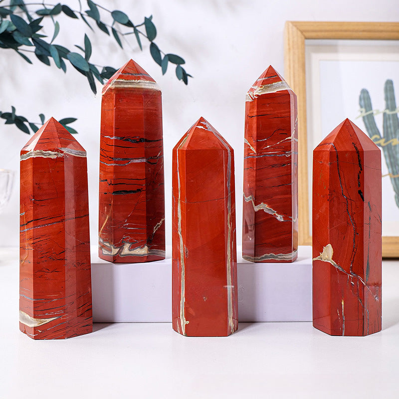 Natural red jasper single-pointed crystal columns