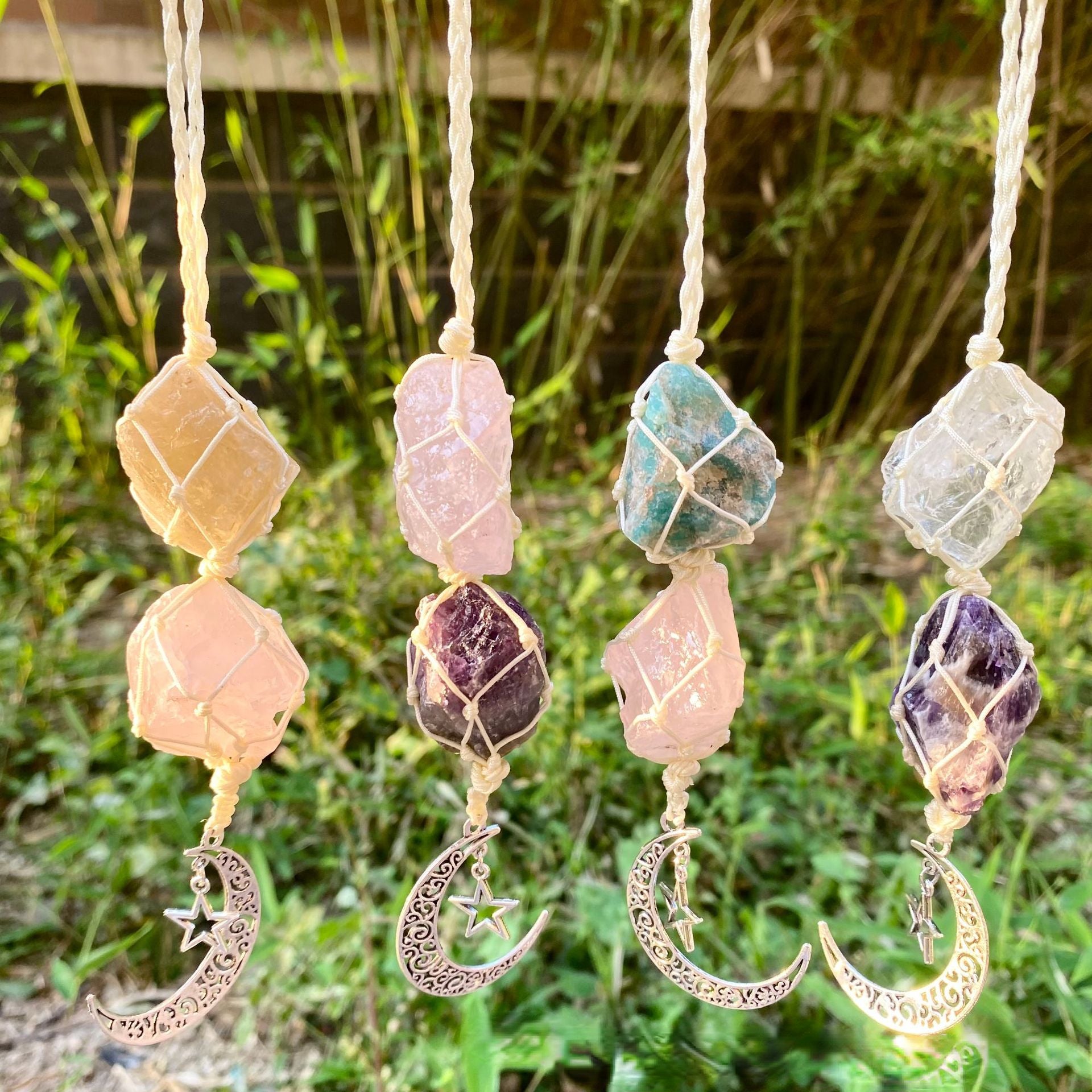 Hot Sale Natural Crystal Stone Automobile Hanging Ornament Handmade Woven Citrine Crystal Stone Hanging Ornament Energy Crystal