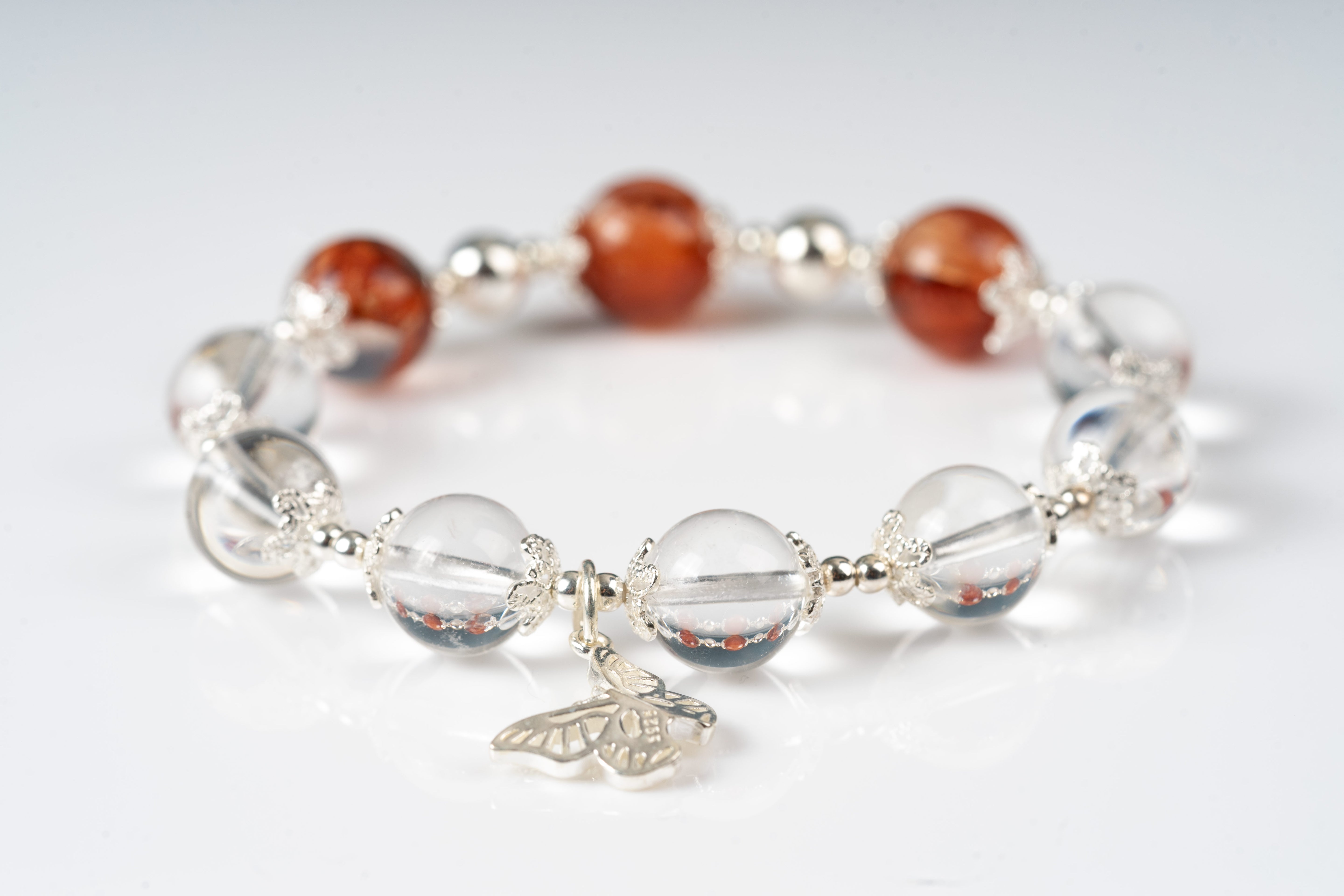 Fire quartz & clear quartz Sterling silver bracelet