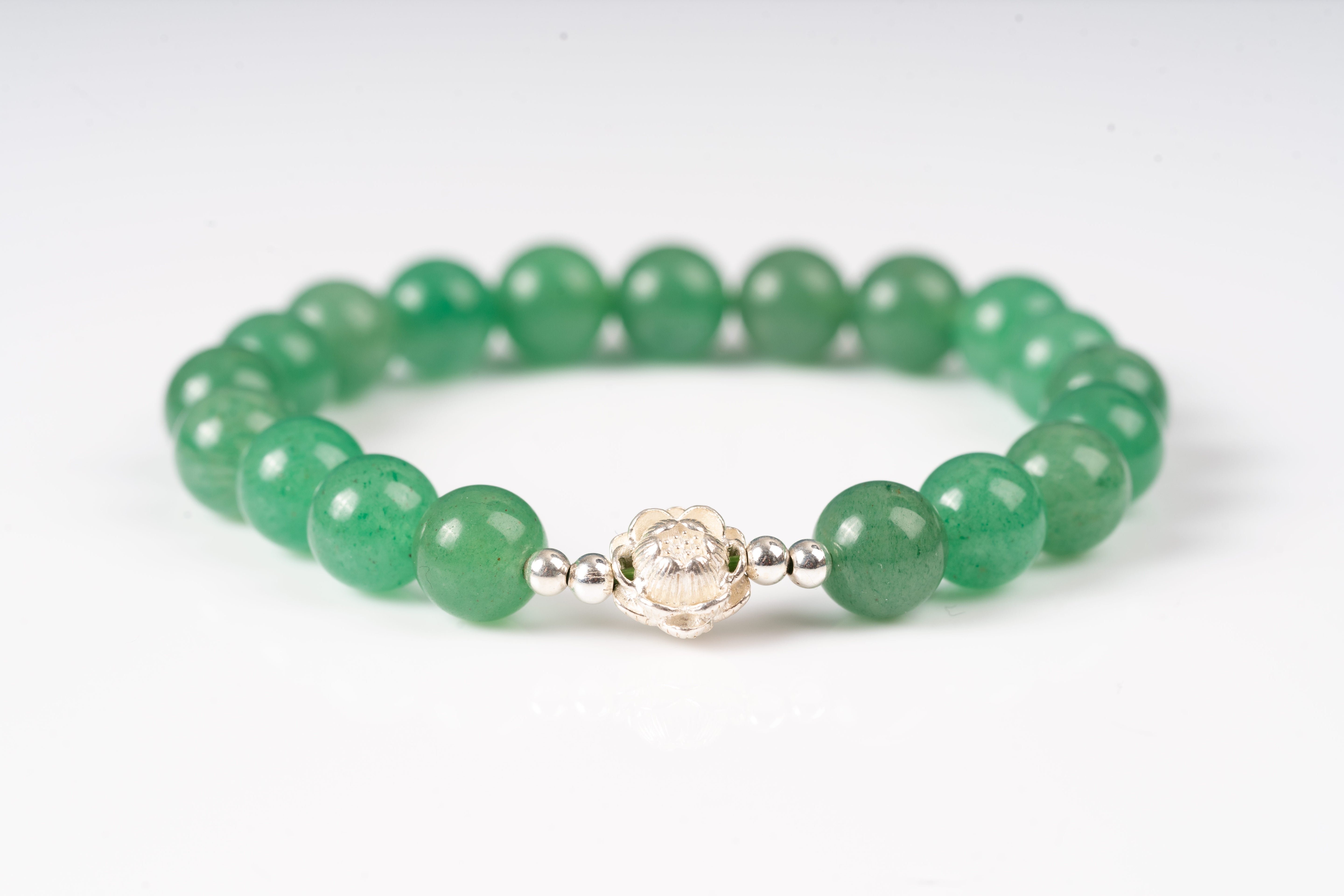 Green aventurine jade Sterling silver bracelet
