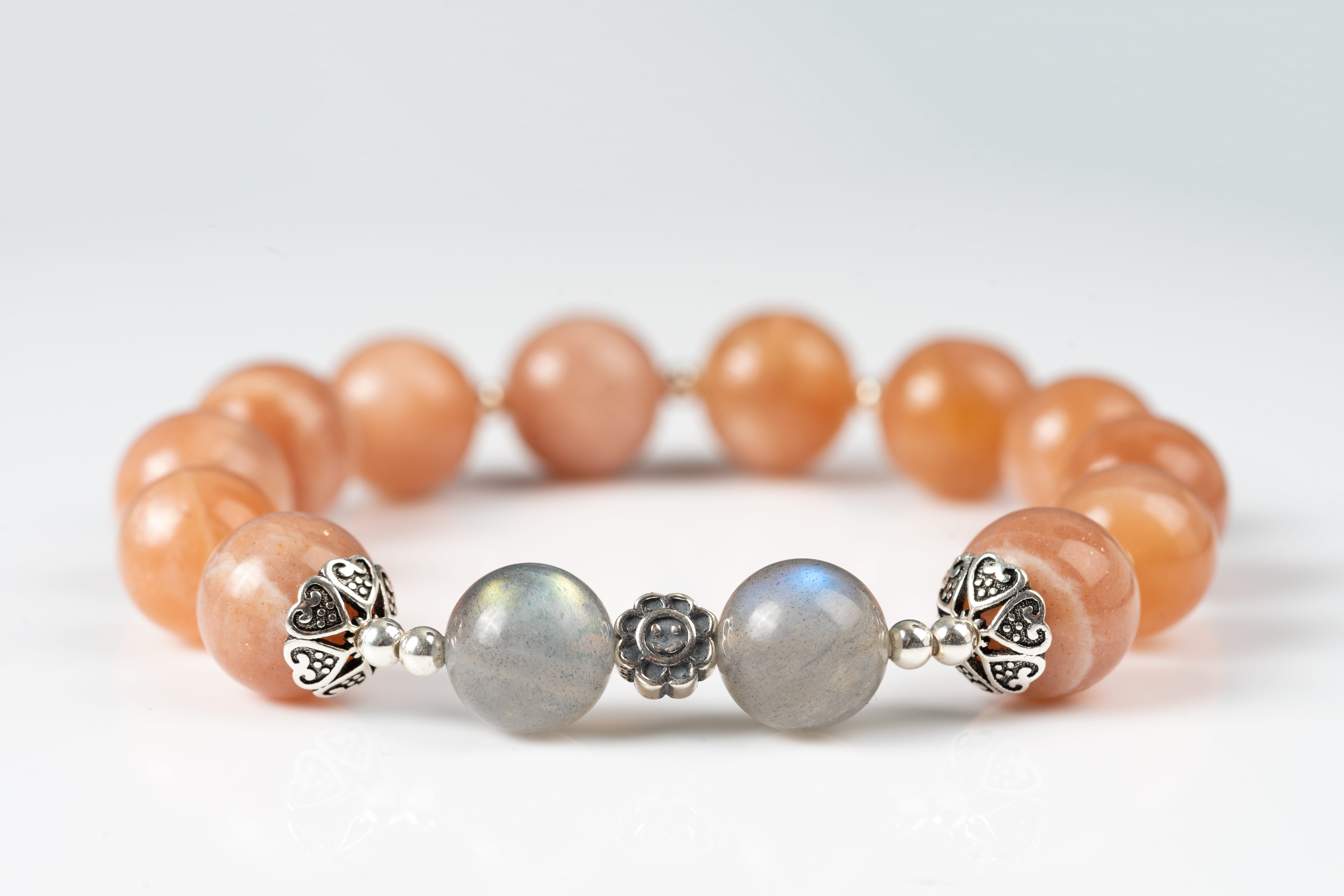 Peach & grey moonstone Sterling silver bracelet