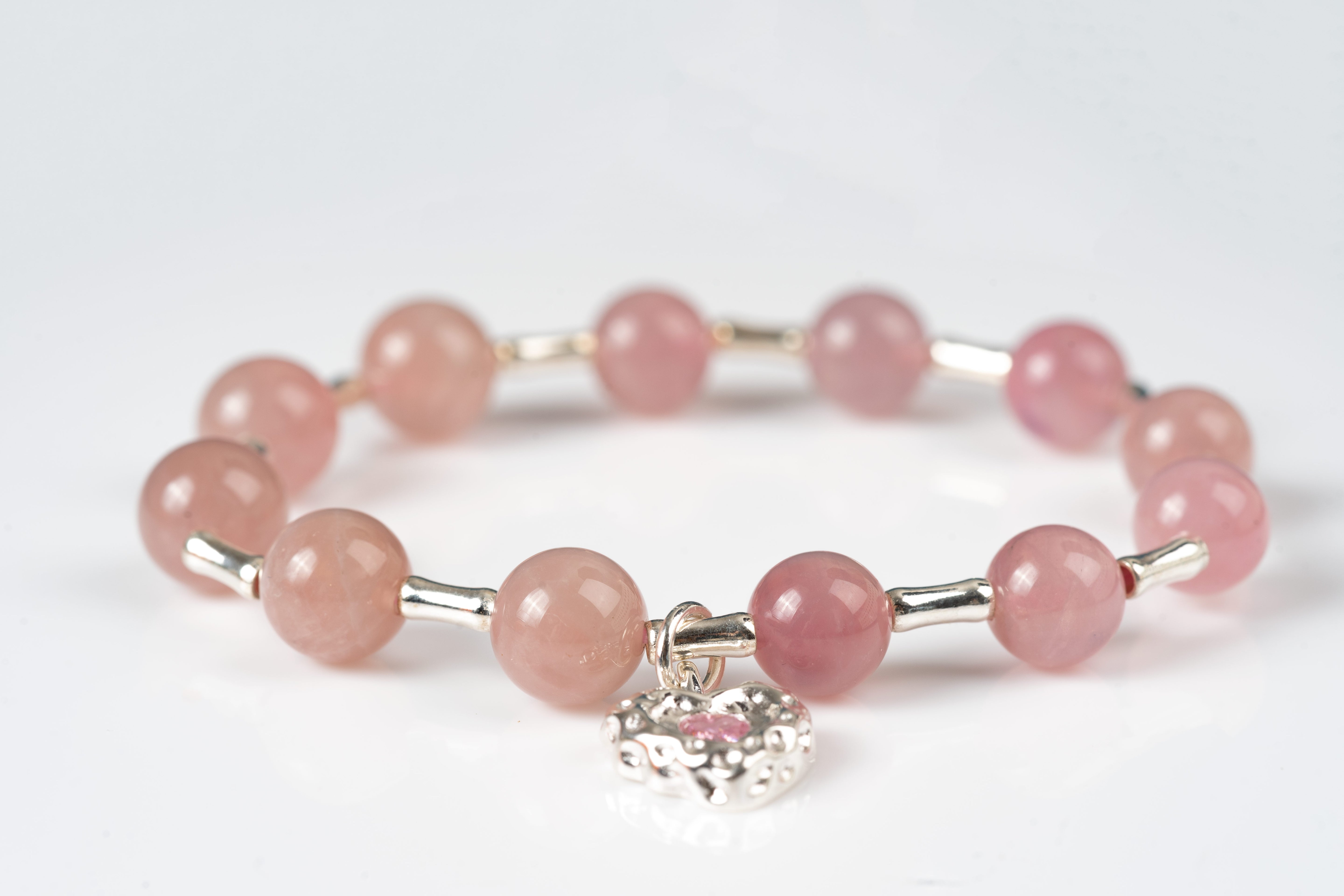 Rose quartz sterling silver bracelet