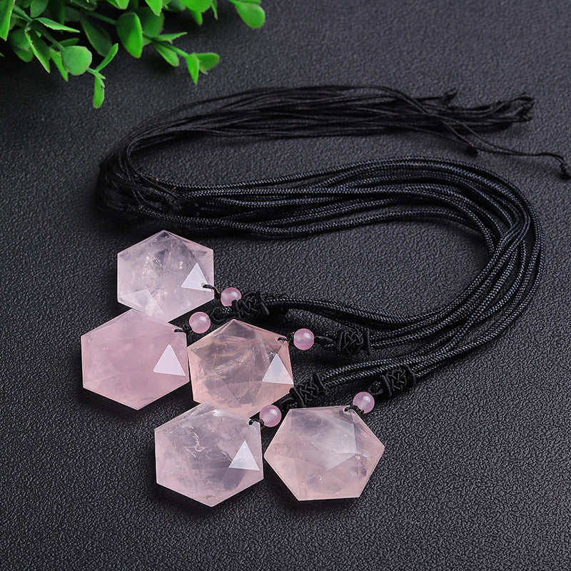 Natural Rose Quartz Six-Pointed Star Necklace