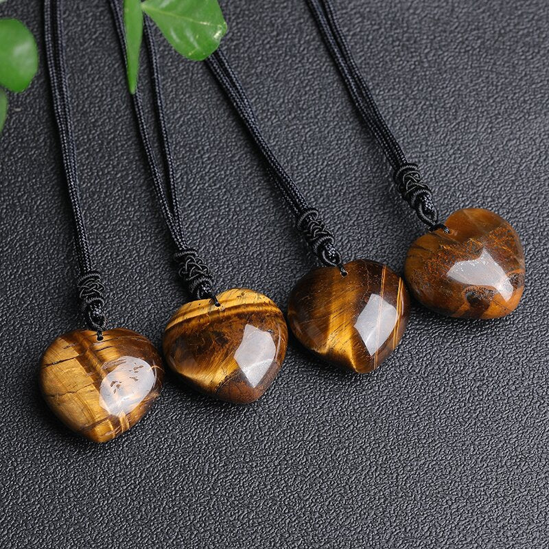 Natural Yellow Tiger's Eye Heart Necklace