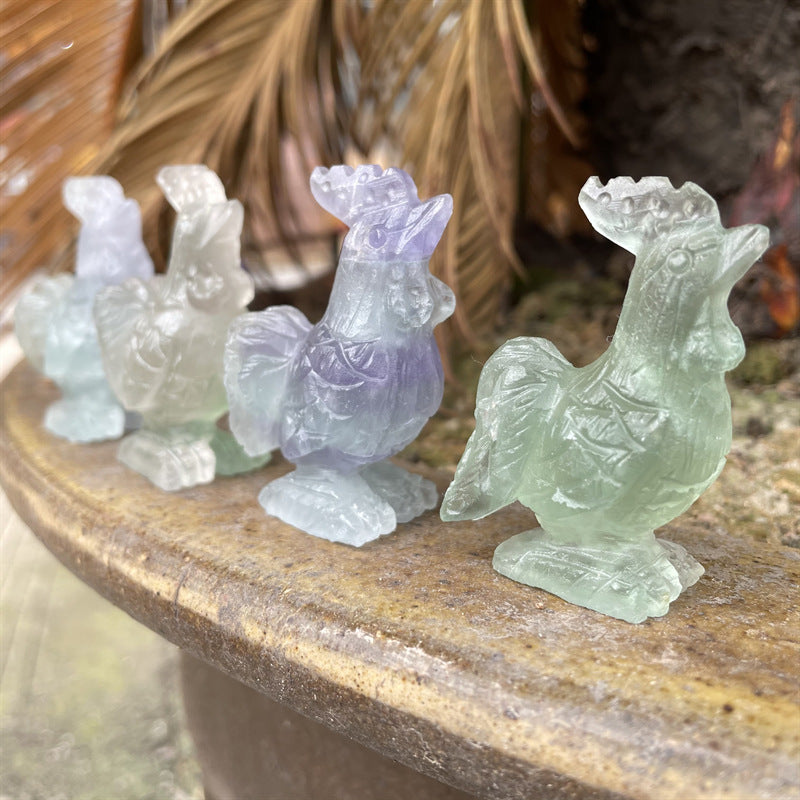 Rooster carved colored fluorite handicrafts animals
