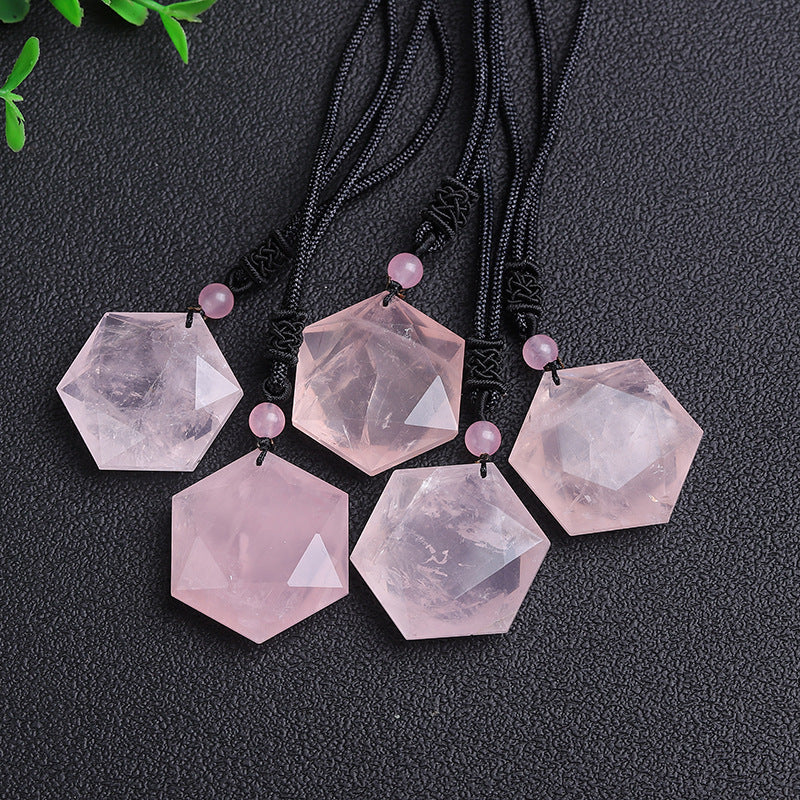 Natural Rose Quartz Six-Pointed Star Necklace