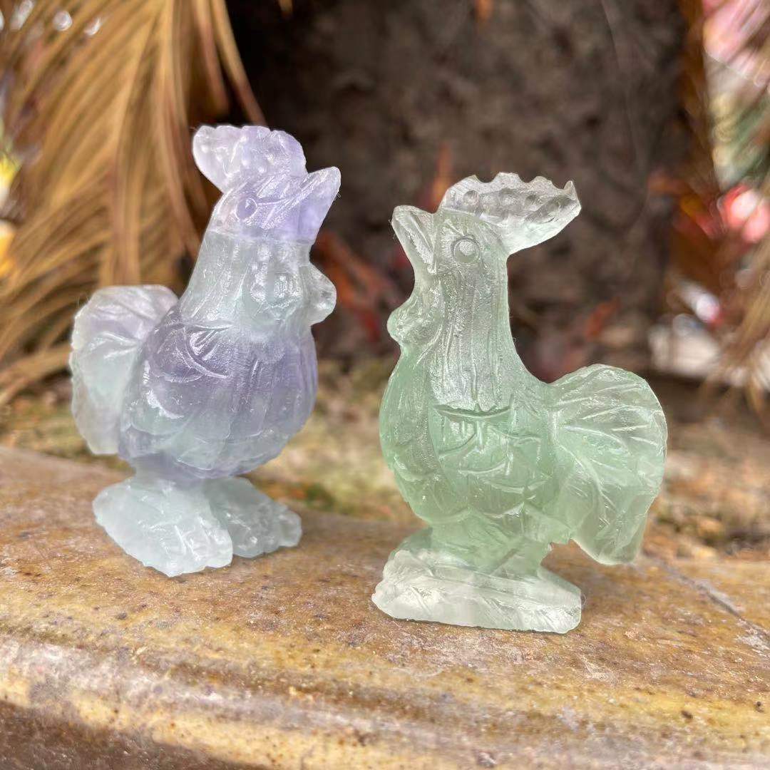 Rooster carved colored fluorite handicrafts animals