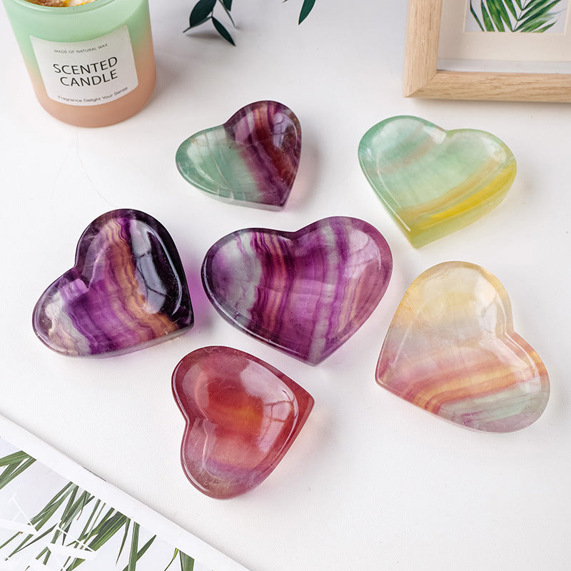 Natural Crystal Colorful Fluorite Heart Bowl