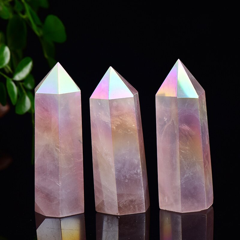 Natural Aura  rose quartz single pointed crystal column