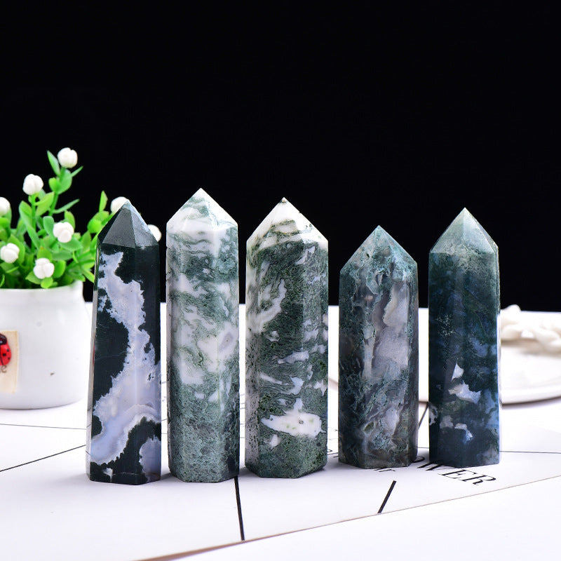 Natural Moss Agate Tower