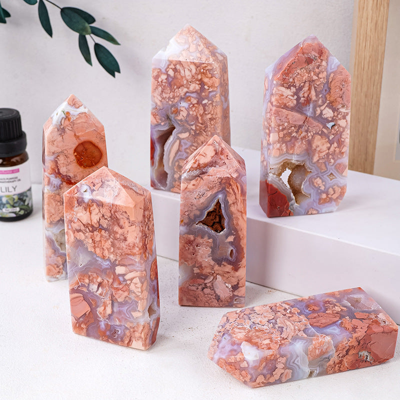 Pink agate four sided pillar crystal
