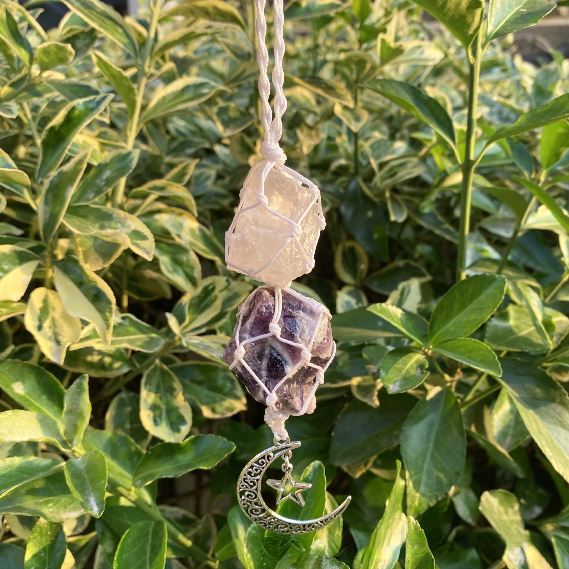 Hot Sale Natural Crystal Stone Automobile Hanging Ornament Handmade Woven Citrine Crystal Stone Hanging Ornament Energy Crystal
