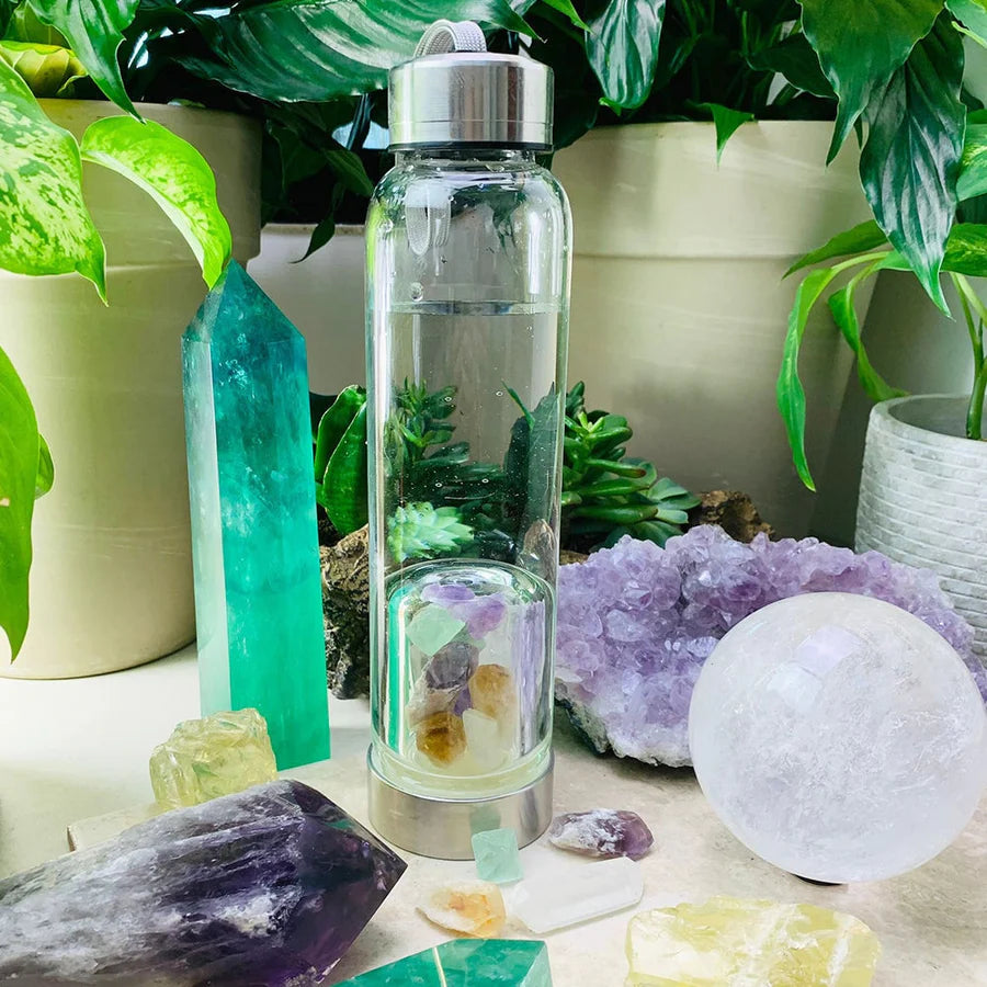 High Vibe Mixed Crystal Gem Pod Water Bottle