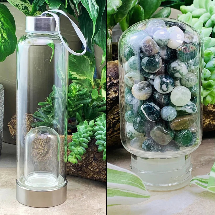 Moss Agate Gem Pod Water Bottle