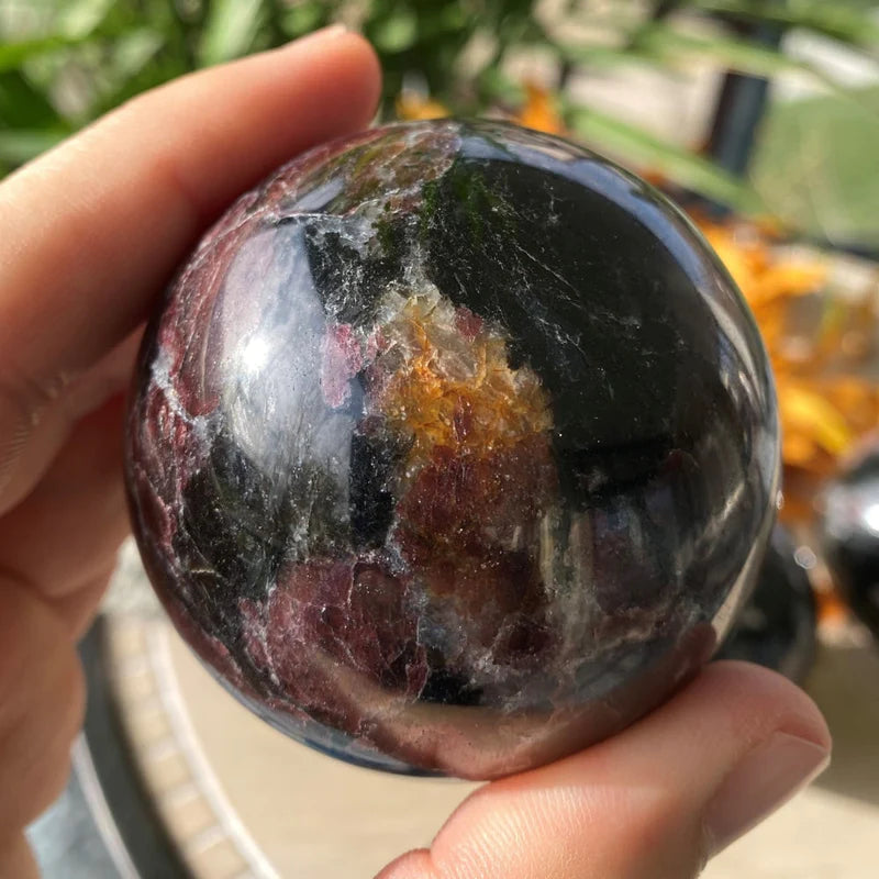 Red Garnet & Astrophyllite Sphere