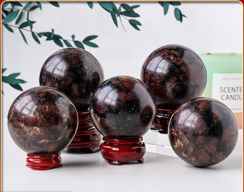 Natural garnet & astrophyllite ball/sphere